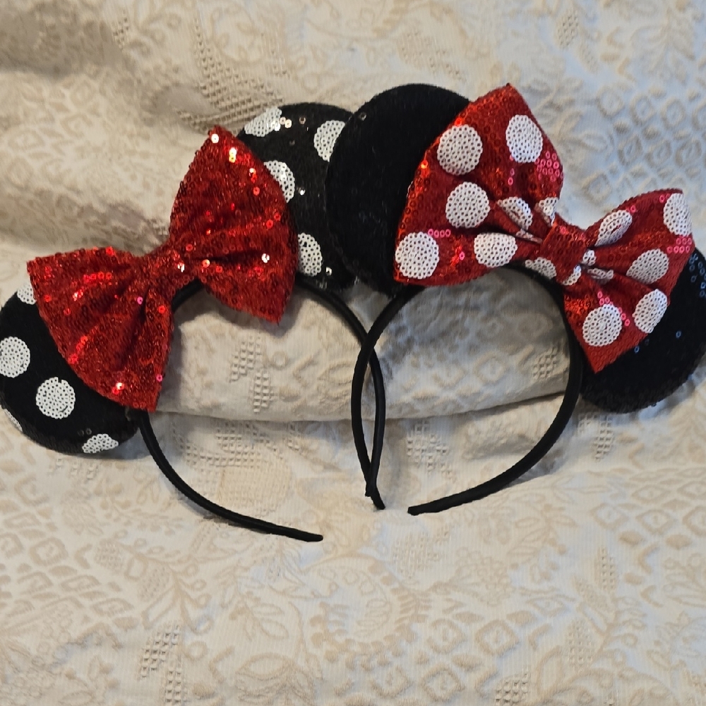 Kids Polka Dot Mouse Ears Headband with Red Bow